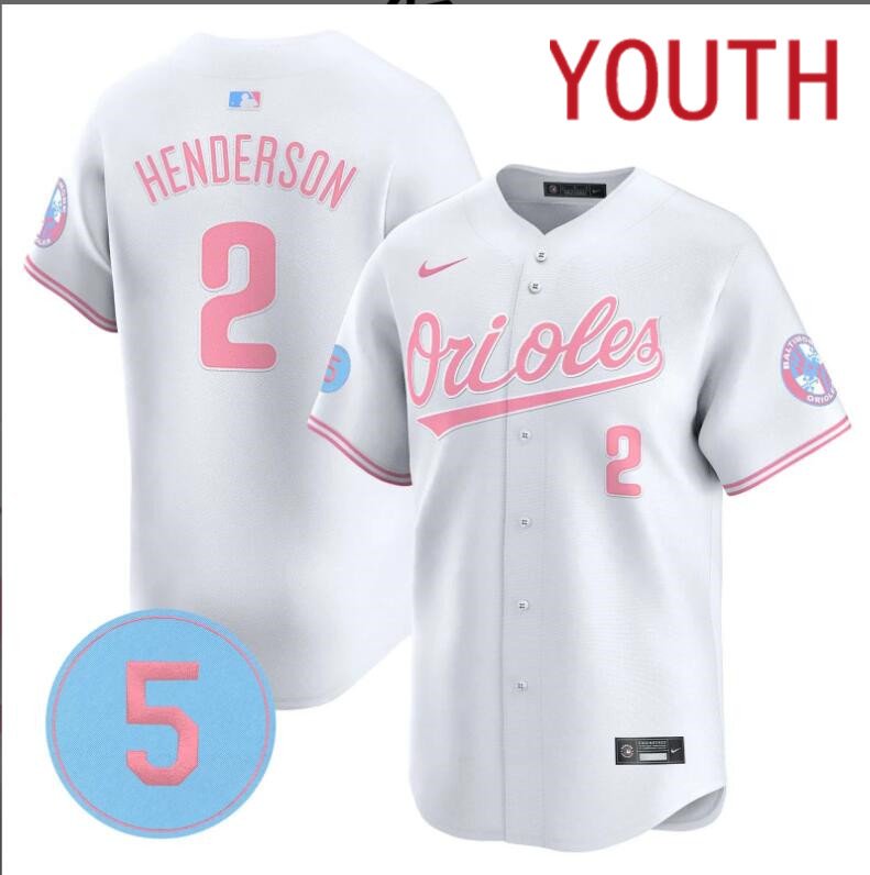Youth  Baltimore Orioles #2 Henderson white 2024 Nike MLB jersey.